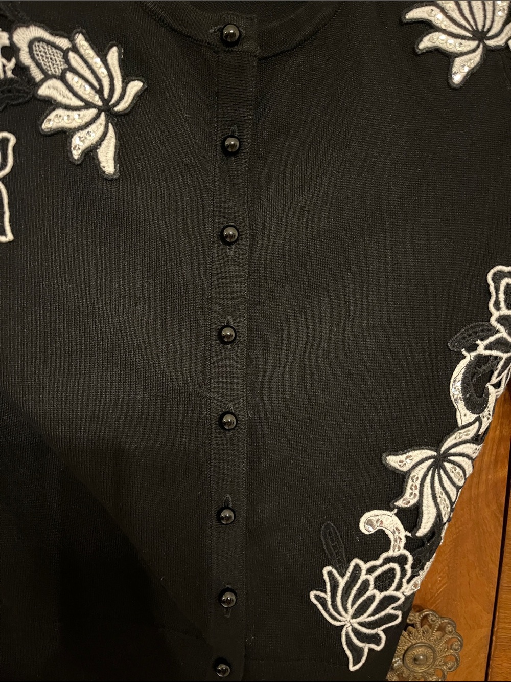 White House Black Market Black Cardigan with White/Silver Embroidery Size XS - Picture 10 of 11